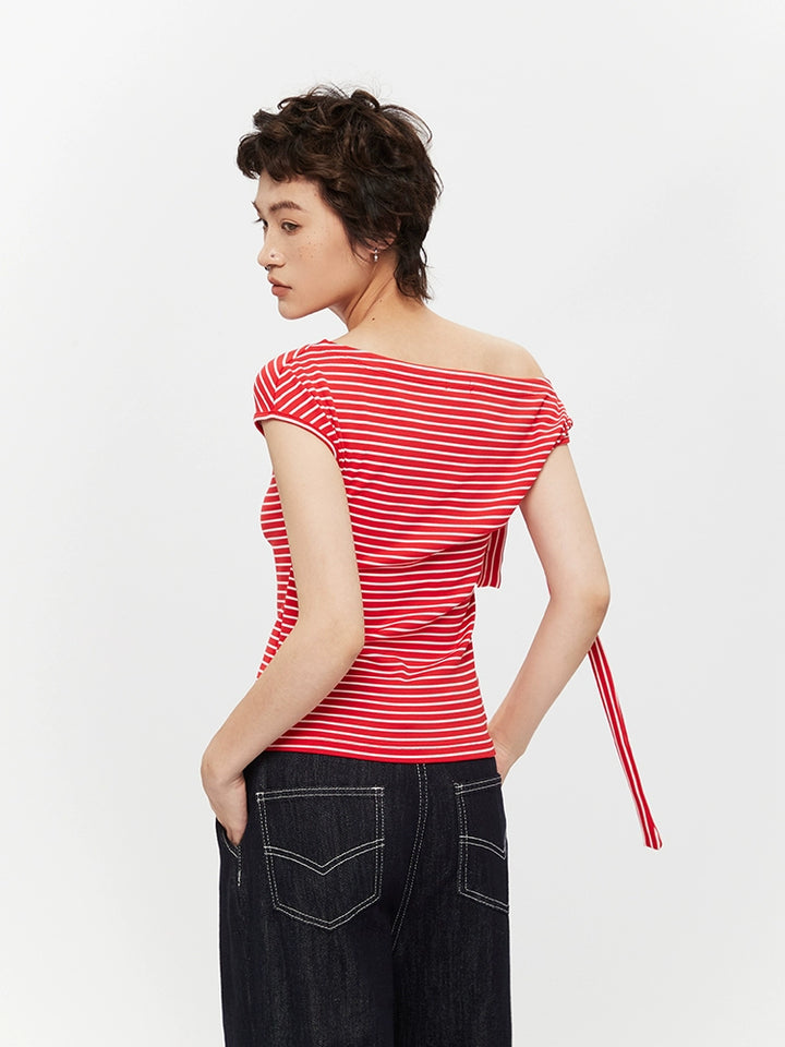Striped Off-Shoulder Short Sleeve Top