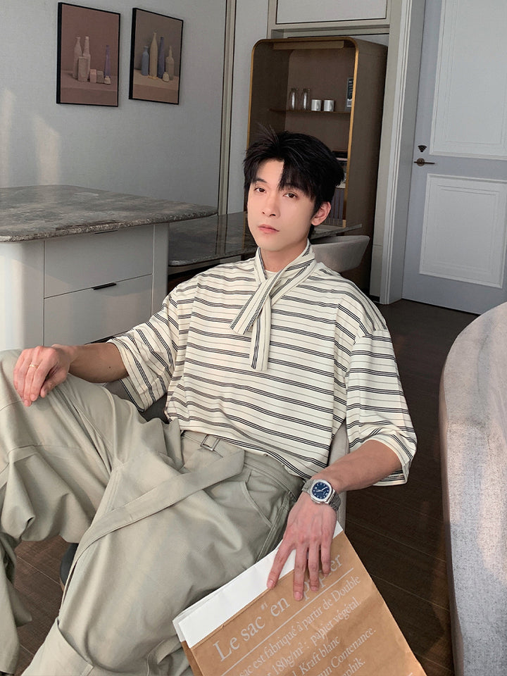 Striped Short Sleeve Casual Pullover