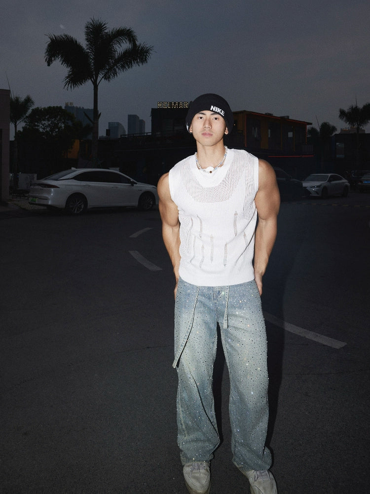 Retro Knit Hollow Out Loose Vest