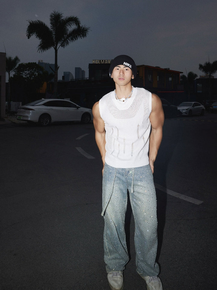 Retro Knit Hollow Out Loose Vest