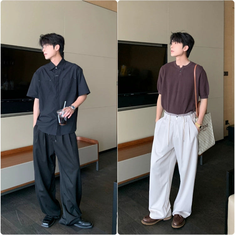 루즈 스트레이트 와이드 레그 캐주얼 팬츠
