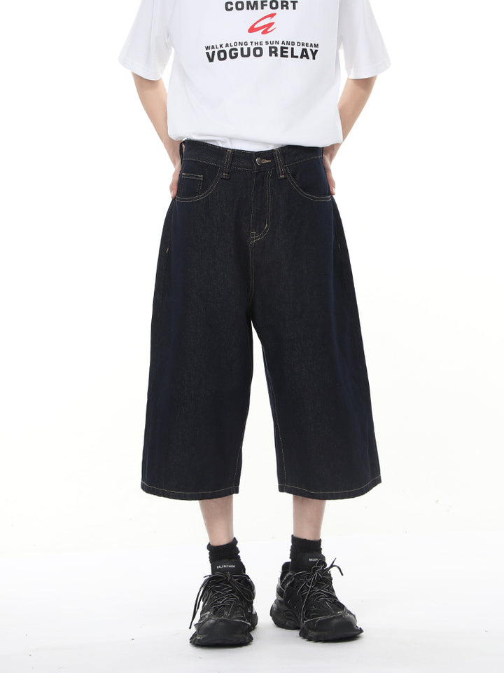 Pantalones de mezclilla de pierna ancha de 7 puntos