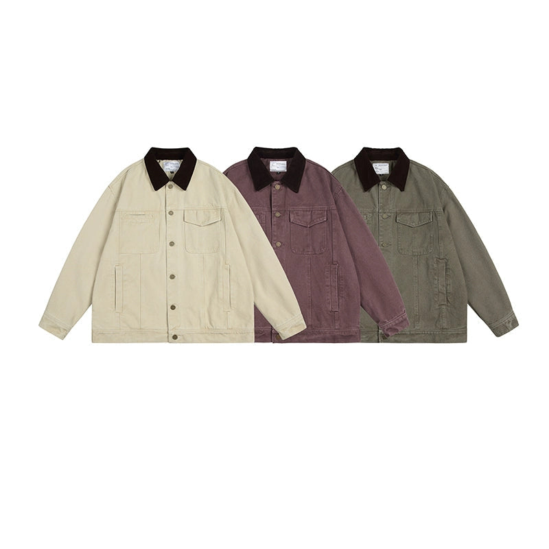 Multi-lomme Krave Arbejdsjakke Retro Løs