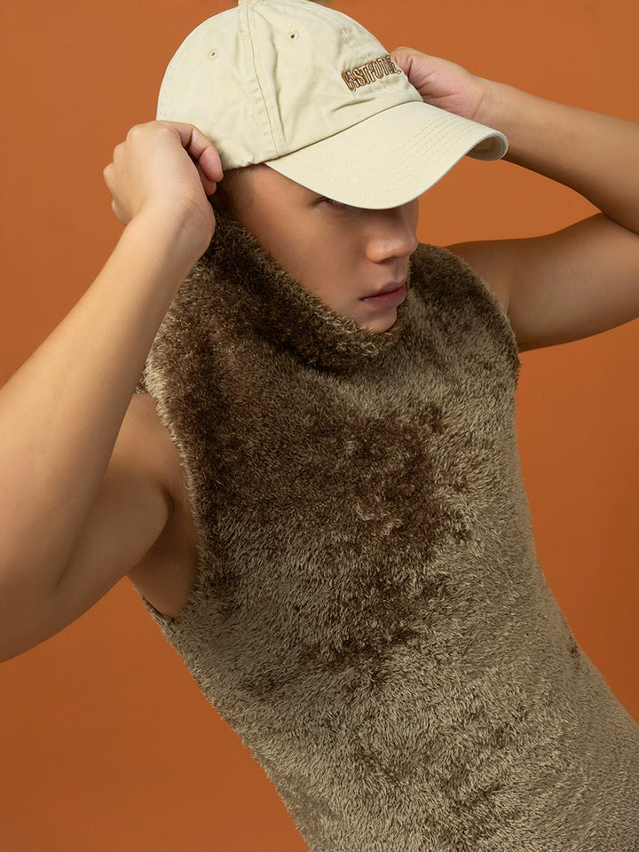 Plush High Collar Sleeveless Vest Sweater