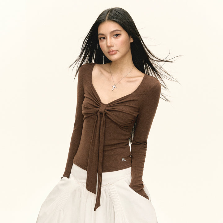 Slim Long Sleeve Knotted Top
