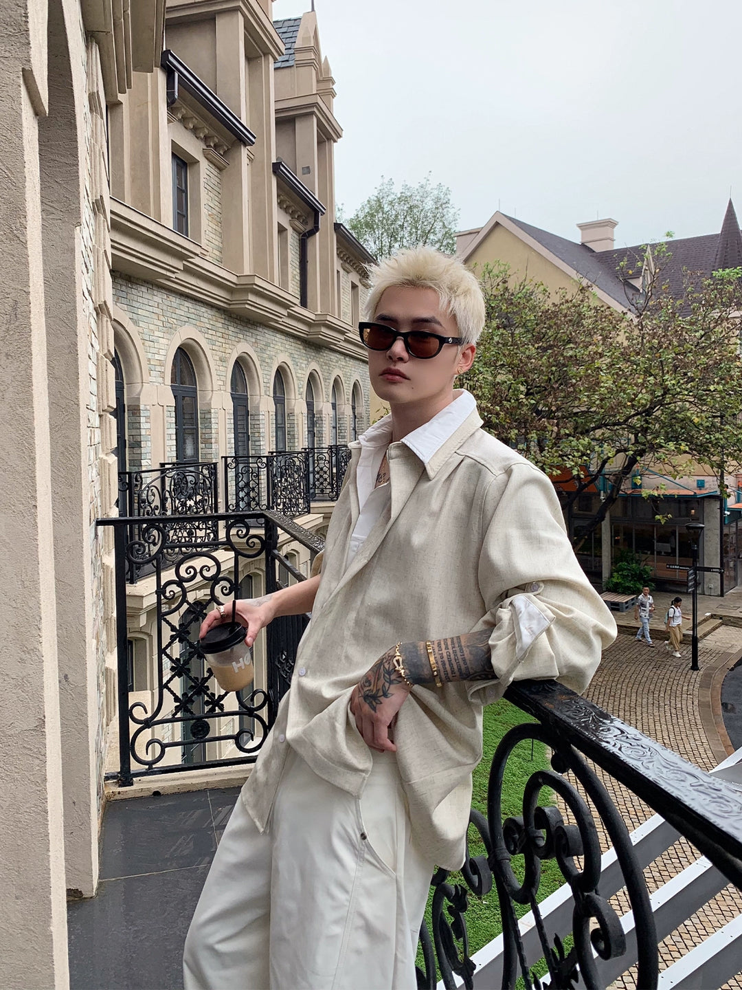 Double Layer Linen Blend Long Sleeve Shirt
