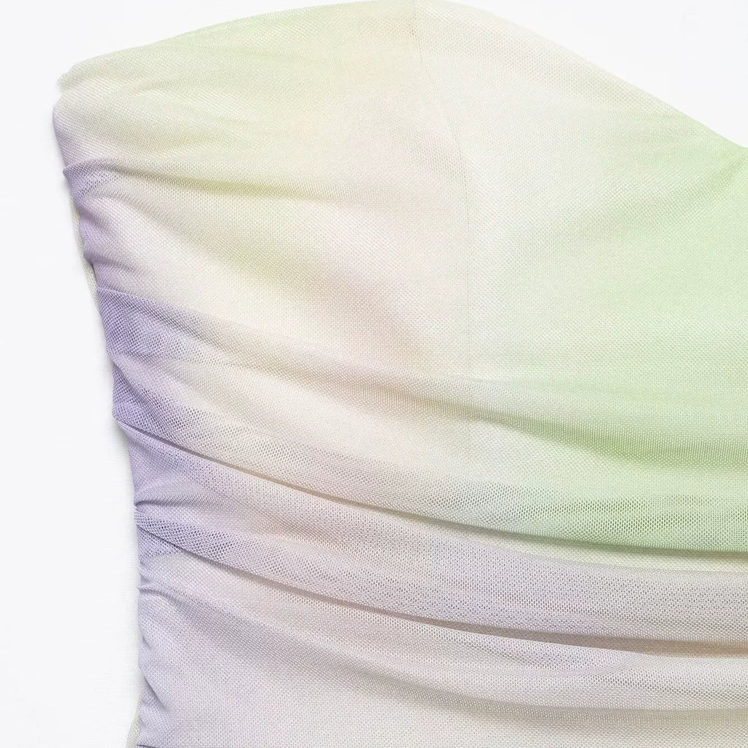 فستان ميدي بدون أكمام من تول مطبوع نحيف