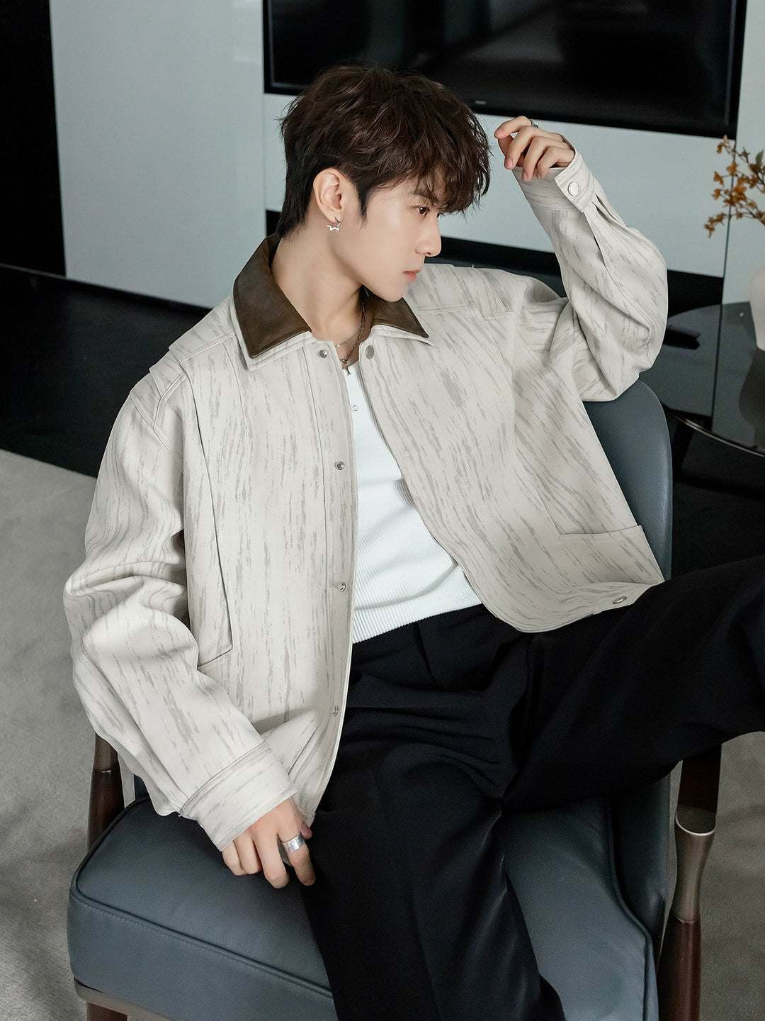 Distressed Double Collar Jacket