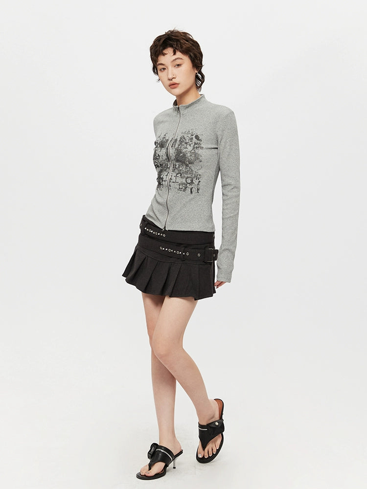 Stand Collar Slim Fit Printed Turtleneck