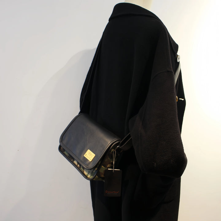 PU Canvas Splicing Shoulder Messenger Bag