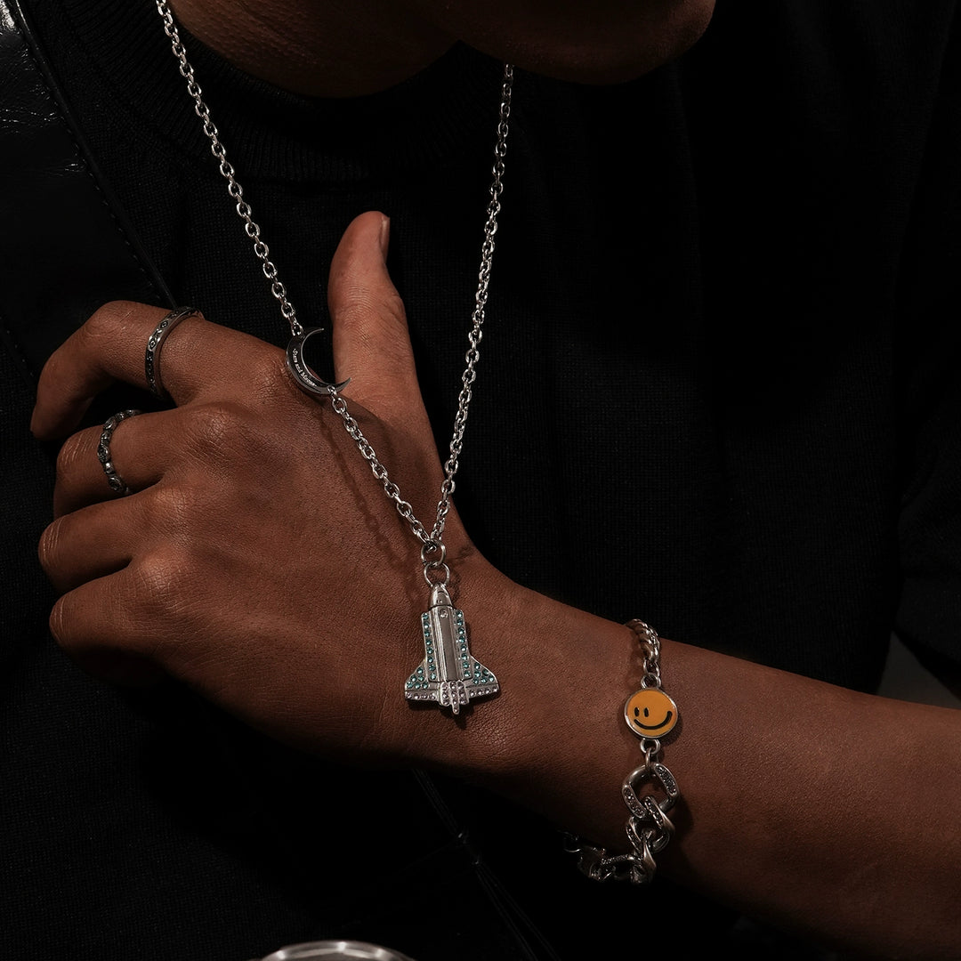 Moon Spaceship Pendant Layered Necklace