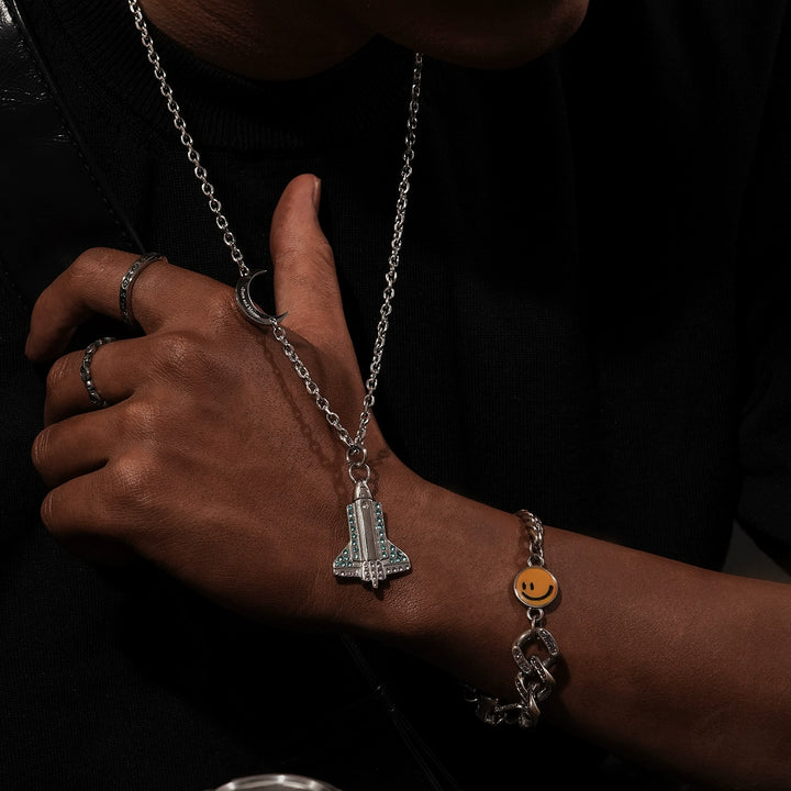 Moon Spaceship Pendant Layered Necklace