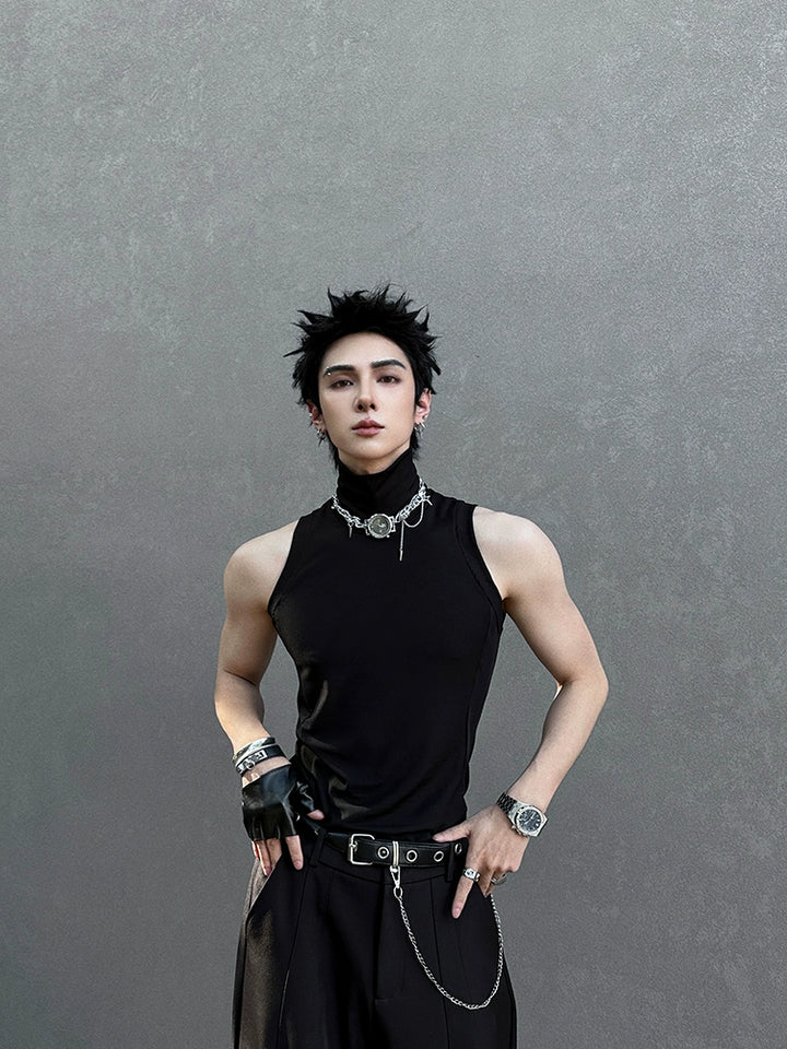 Sleeveless Mock Neck Fashion Vest