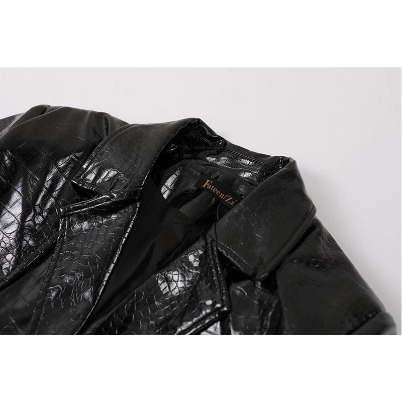 Textured Leather Double-Breasted Jacket