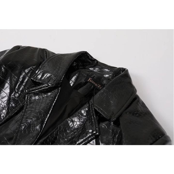 Textured Leather Double-Breasted Jacket