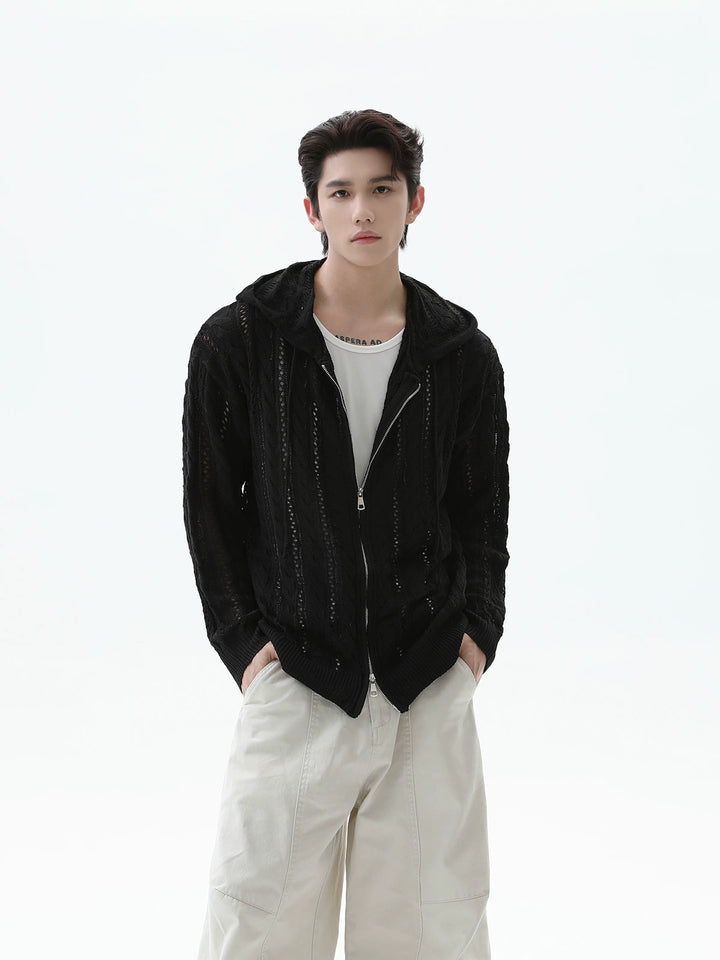 Gilet en tricot à fermeture éclair à capuche Hooded Hollow