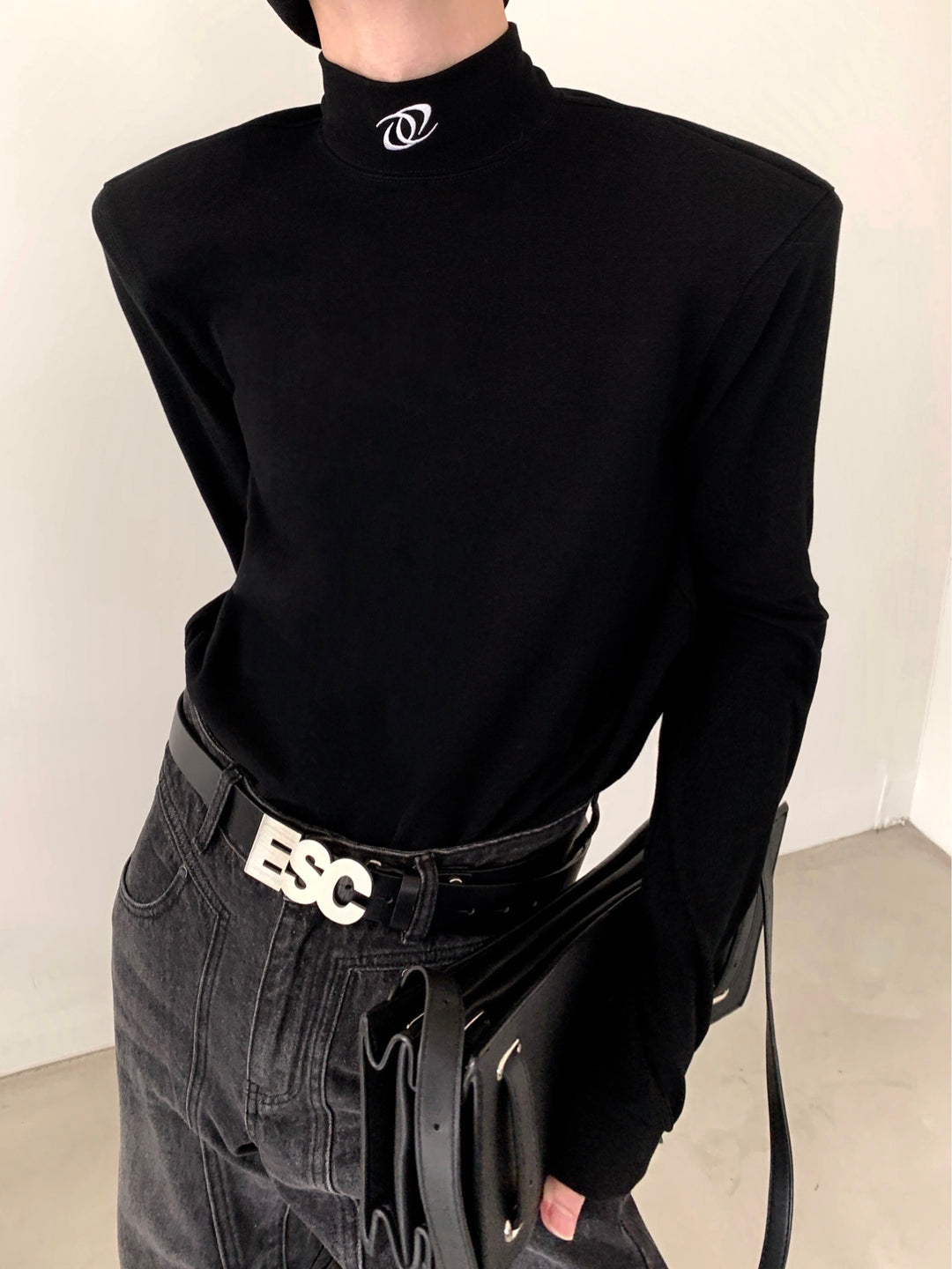 Long-Sleeve Turtleneck with Shoulder Pads
