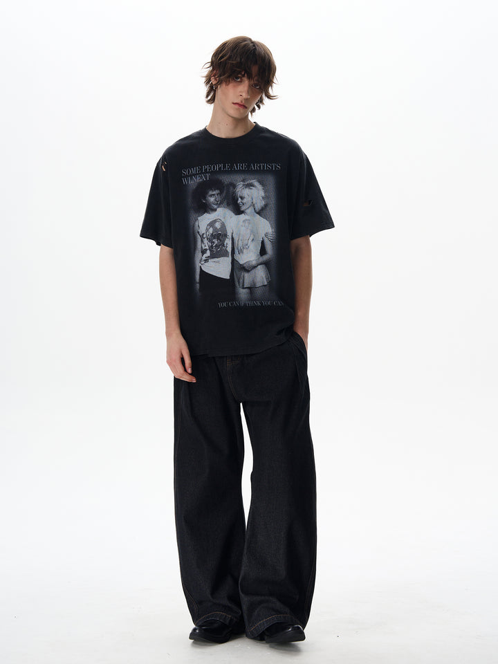 グラフィックプリントショートスリーブプルオーバーTシャツ