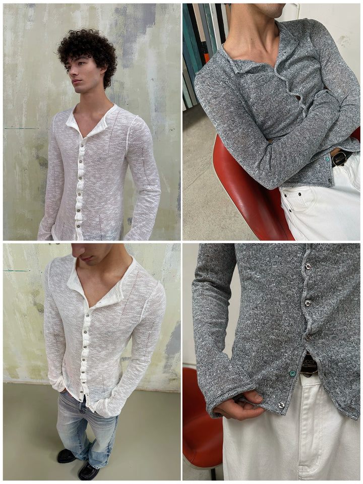 Textured Knit Slim Fit Cardigan Shirt