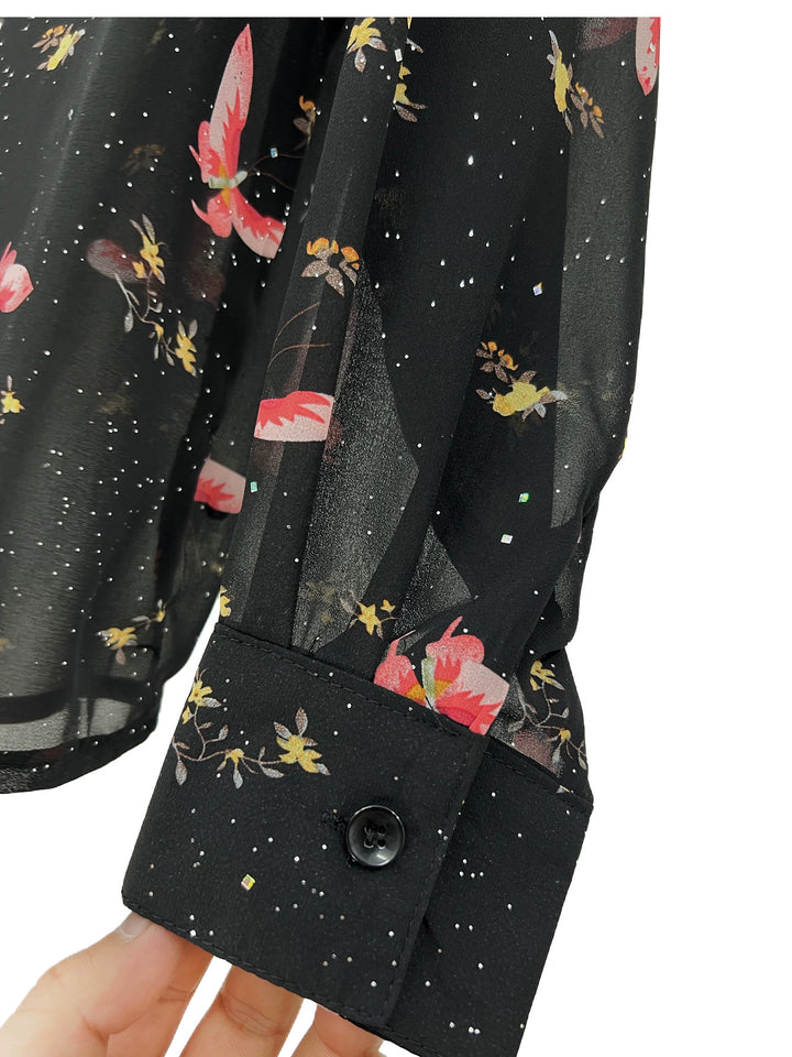 Mesh Butterfly Print Loose Fit Shirt