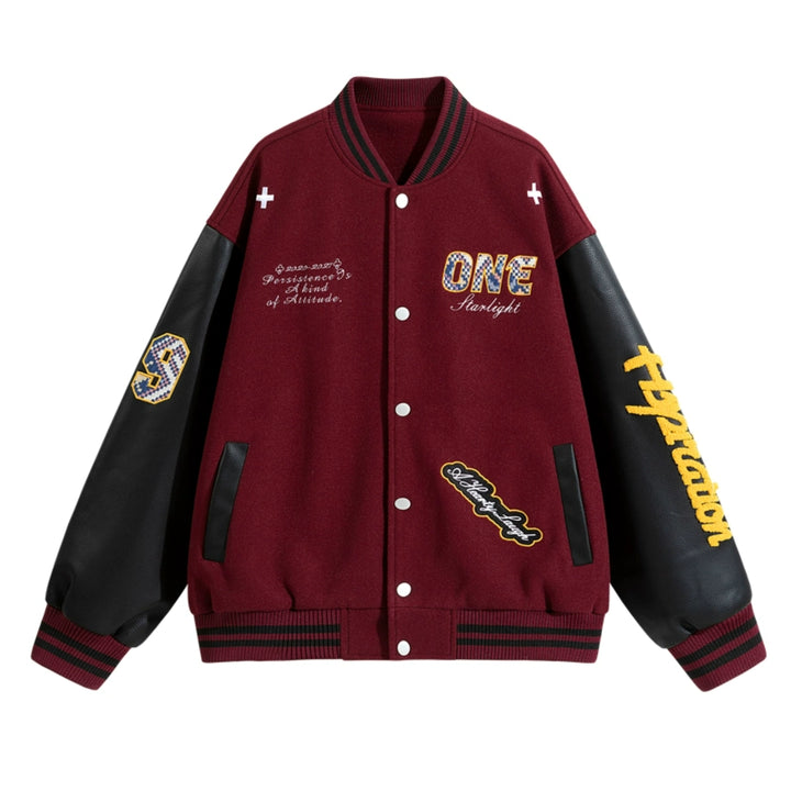 Letter Patch Embroidered Baseball Jacket