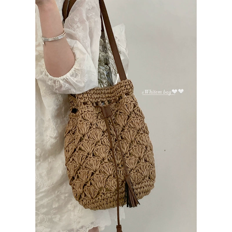 Woven Straw Bucket Bag Large Capacity