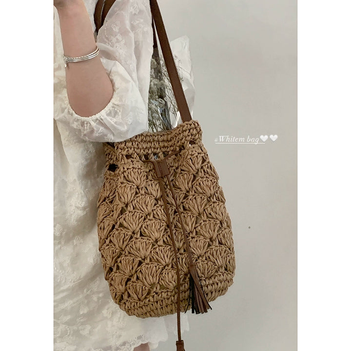 Woven Straw Bucket Bag Large Capacity