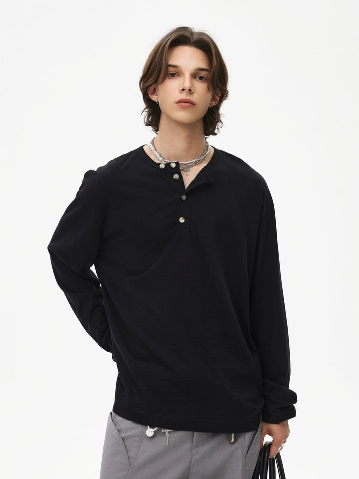 Henley Krave Langærmet Pullover Skjorte