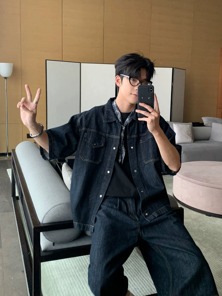 Denim Short Sleeve Shirt and Pants
