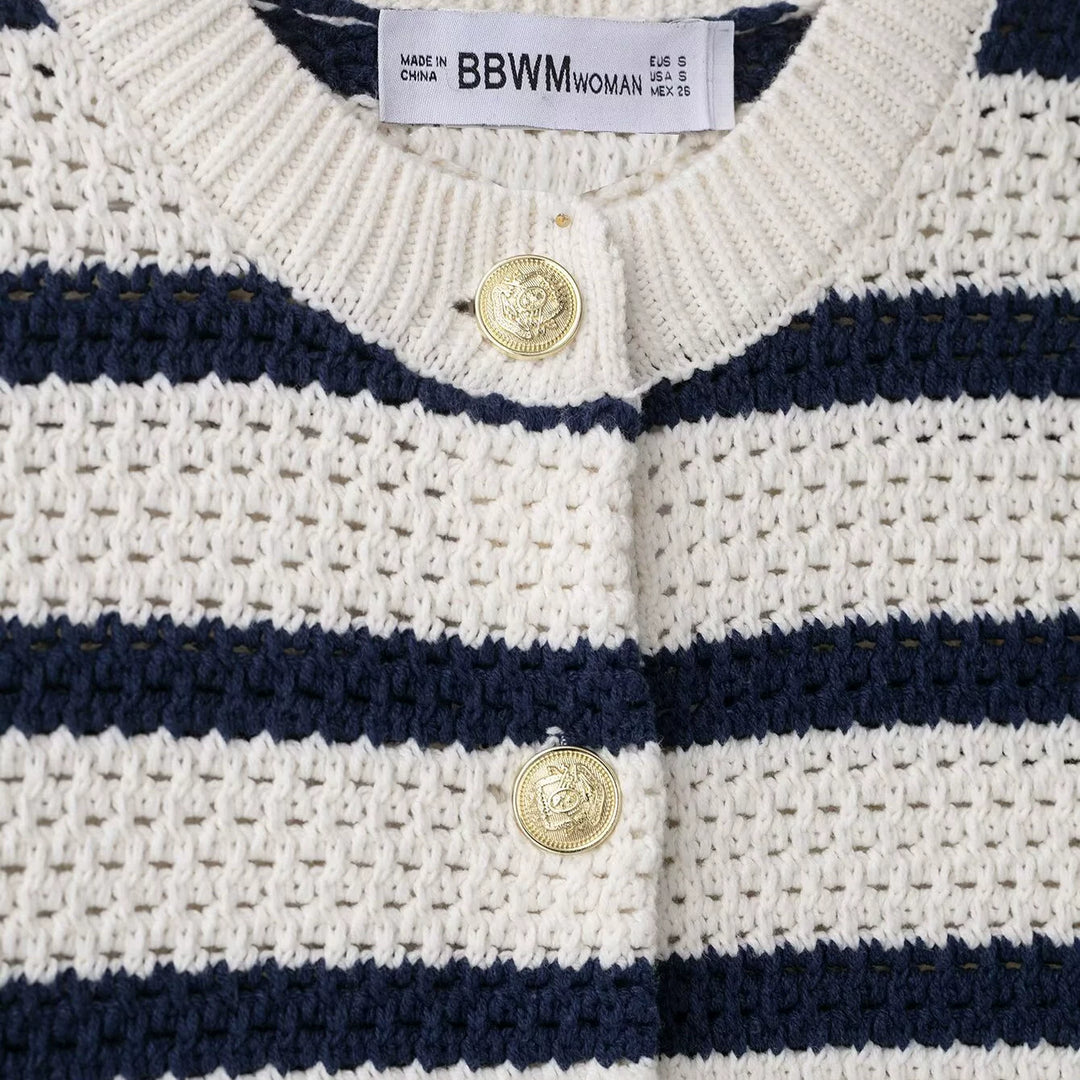 ストライプテクスチャニットショートスリーブカーディガン