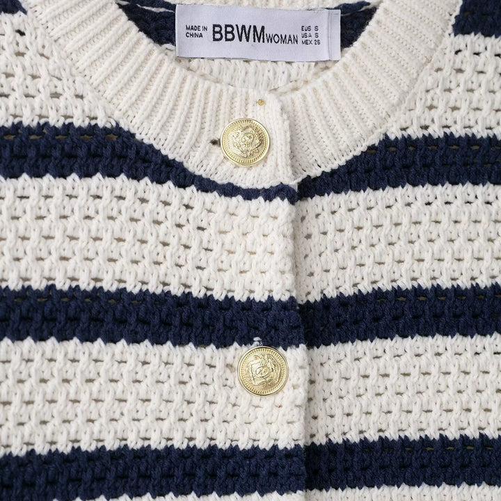 ストライプテクスチャニットショートスリーブカーディガン