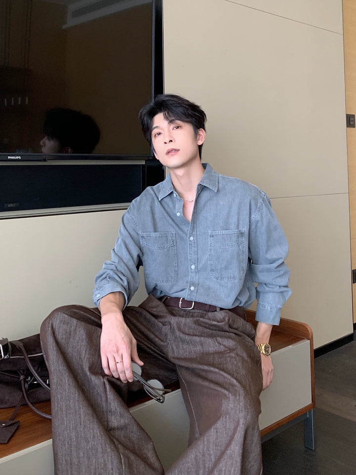 Lapel Denim Loose Shirt