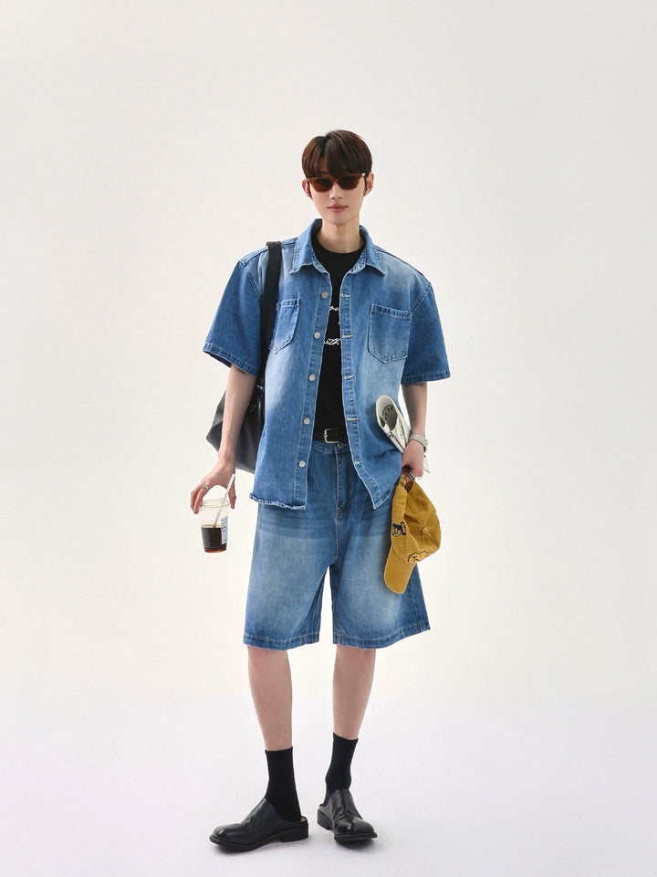 Casual Denim Jacket and Shorts