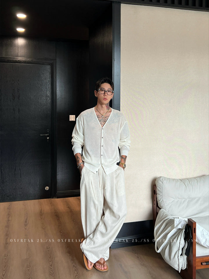 Linen V-Neck Button-down Cardigan