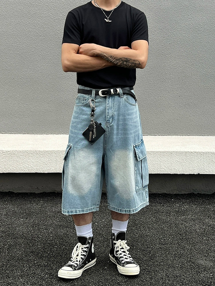 Loose Denim Cargo Shorts