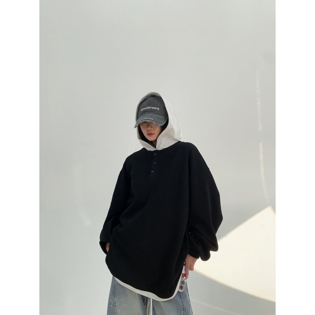 Loose-fit Contrast-color Hooded Sweatshirt