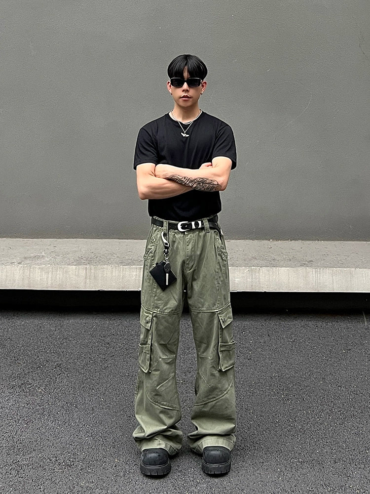 Pantaloni dritti casual a più tasche svasati