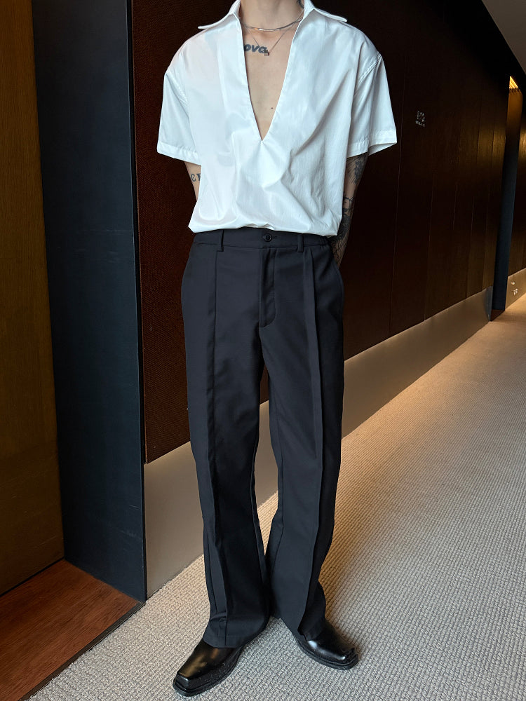 Black Slim Fit Pleated Trousers
