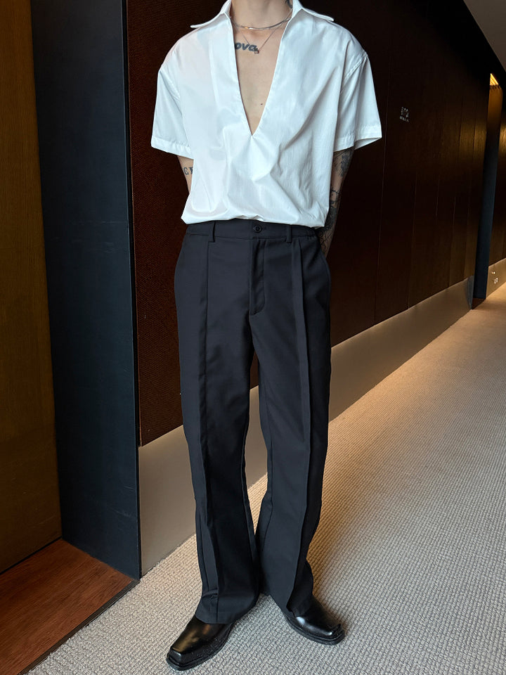 Black Slim Fit Pleated Trousers