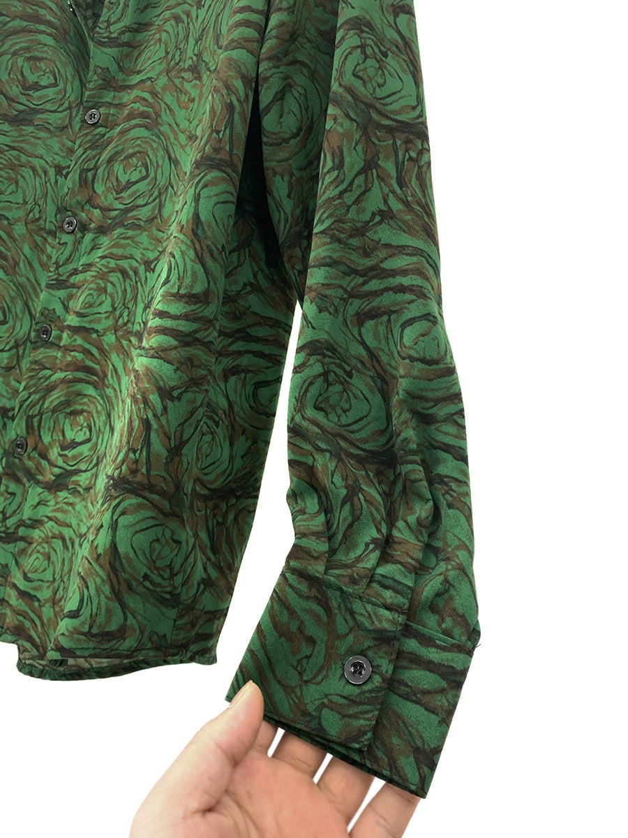 Retro Print Long Sleeve Chiffon Shirt