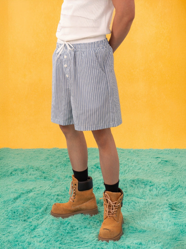 Striped Button Elastic Waist Casual Pants