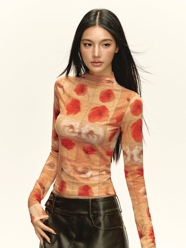 Floral Print Turtleneck Top