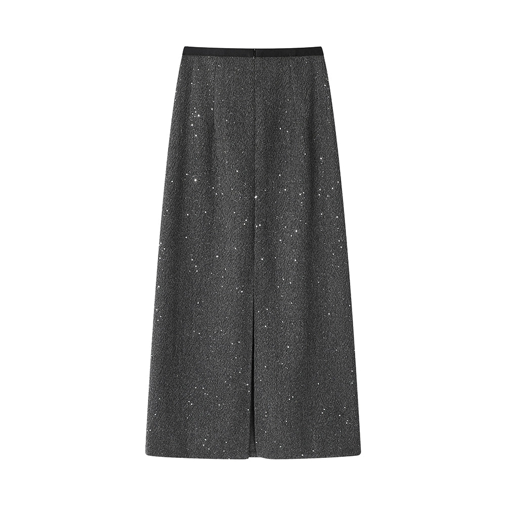 Sequin Wool A-Line Slit Skirt
