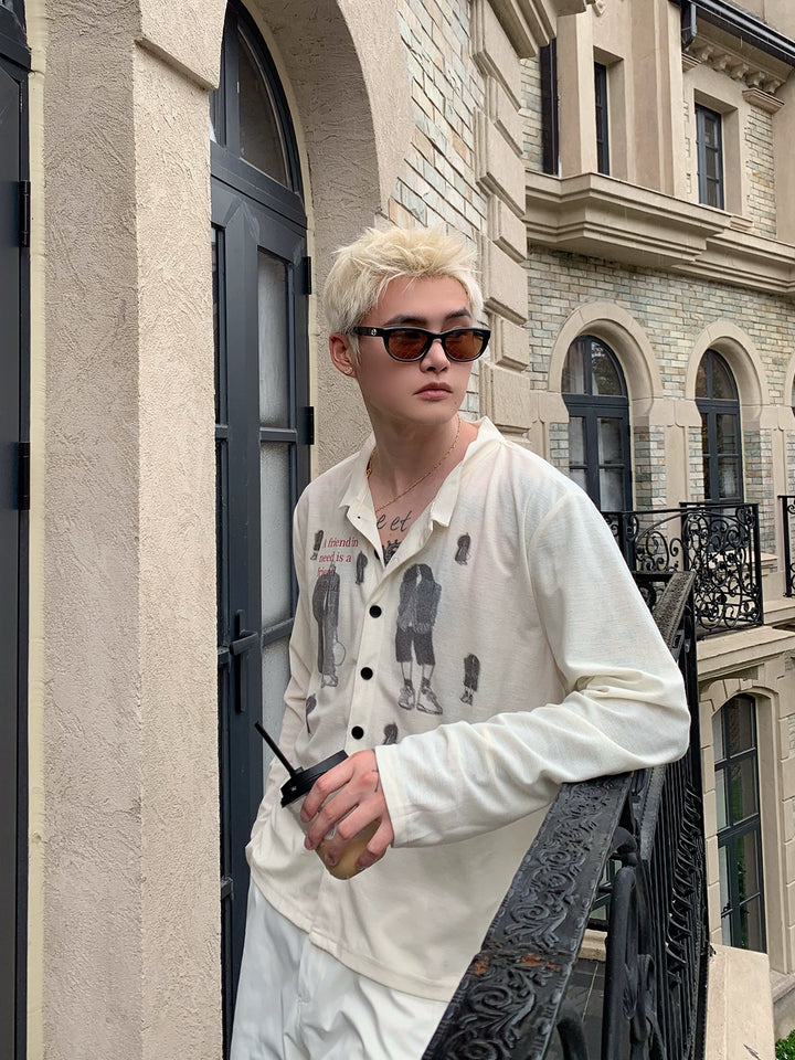Camisa de cárdigan de manga larga impresa de lyocell