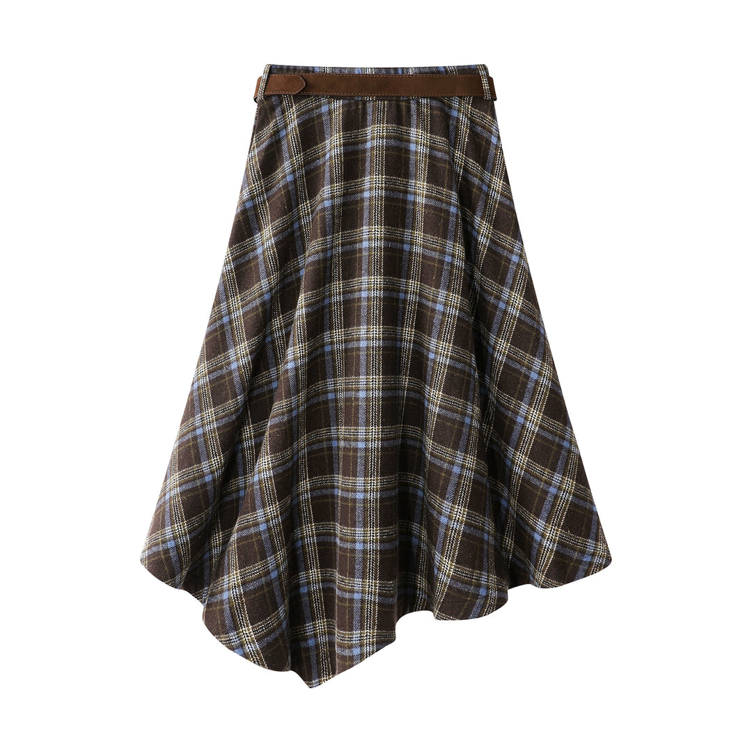 Plaid Irregular Hem Midi Skirt