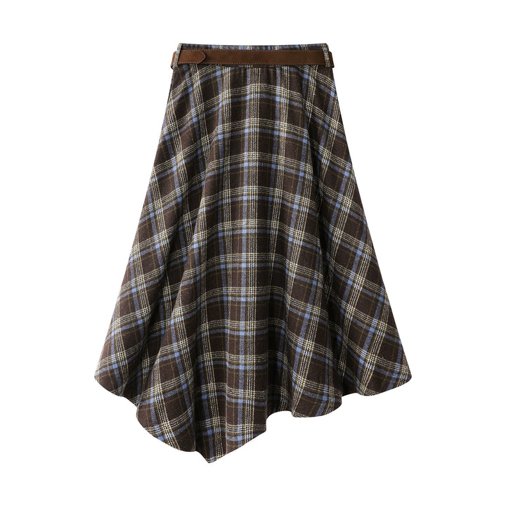 Plaid Irregular Hem Midi Skirt
