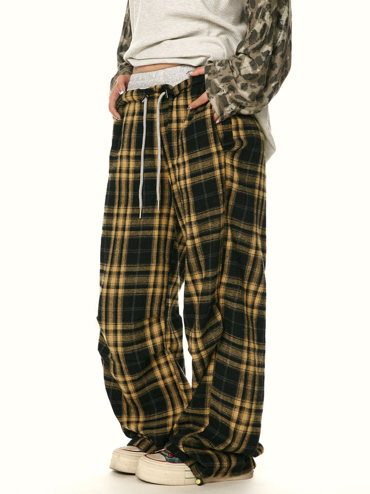 Plaid Wide-Leg Casual Pants