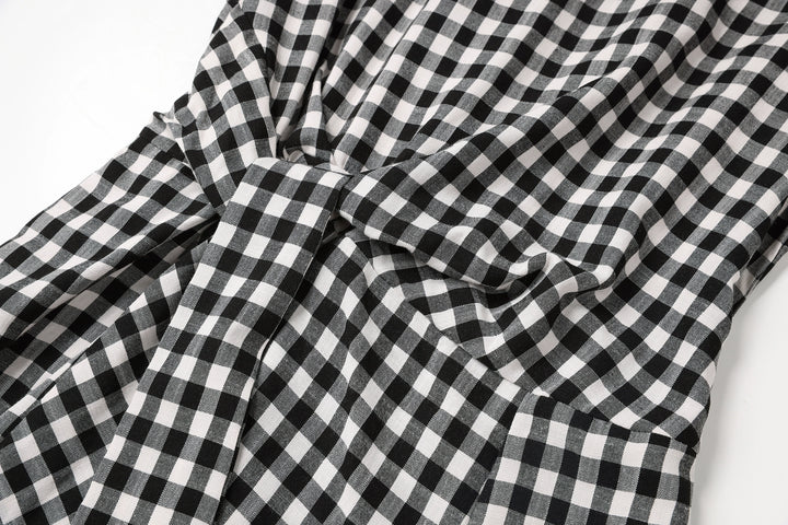 فستان ميدي قصير الأكمام بتصميم A-line مخطط