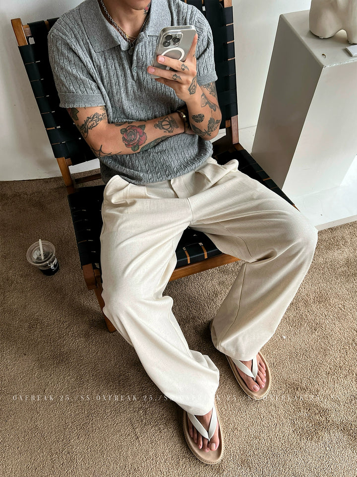 Pleated Linen Blend Casual Pants