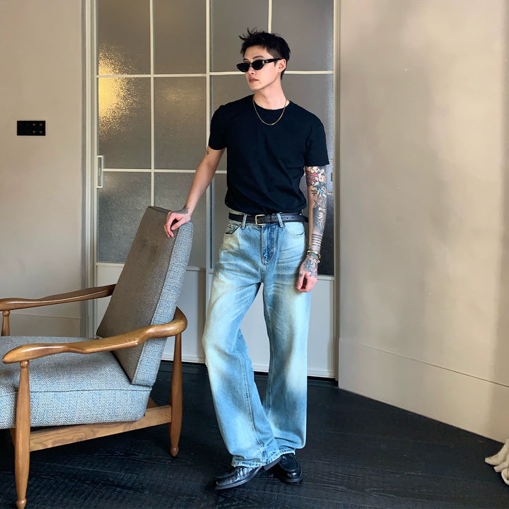 Washed Distressed Loose Wide-Leg Jeans